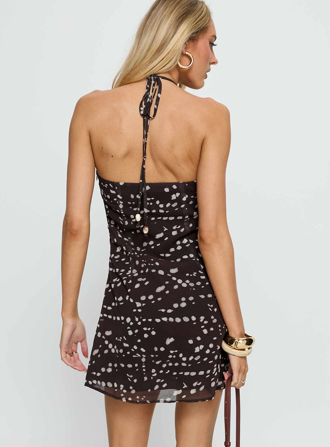 Karysa Halter Beaded Mini Dress Brown Multi | Princess Polly Karysa Halter Beaded Mini Dress Brown Multi | Princess Polly