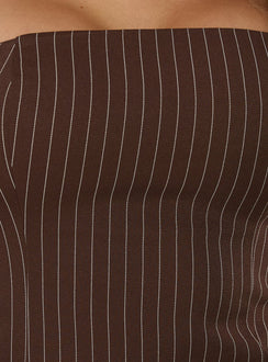 Mikena Strapless Belt Mini Dress Brown Pinstripe
