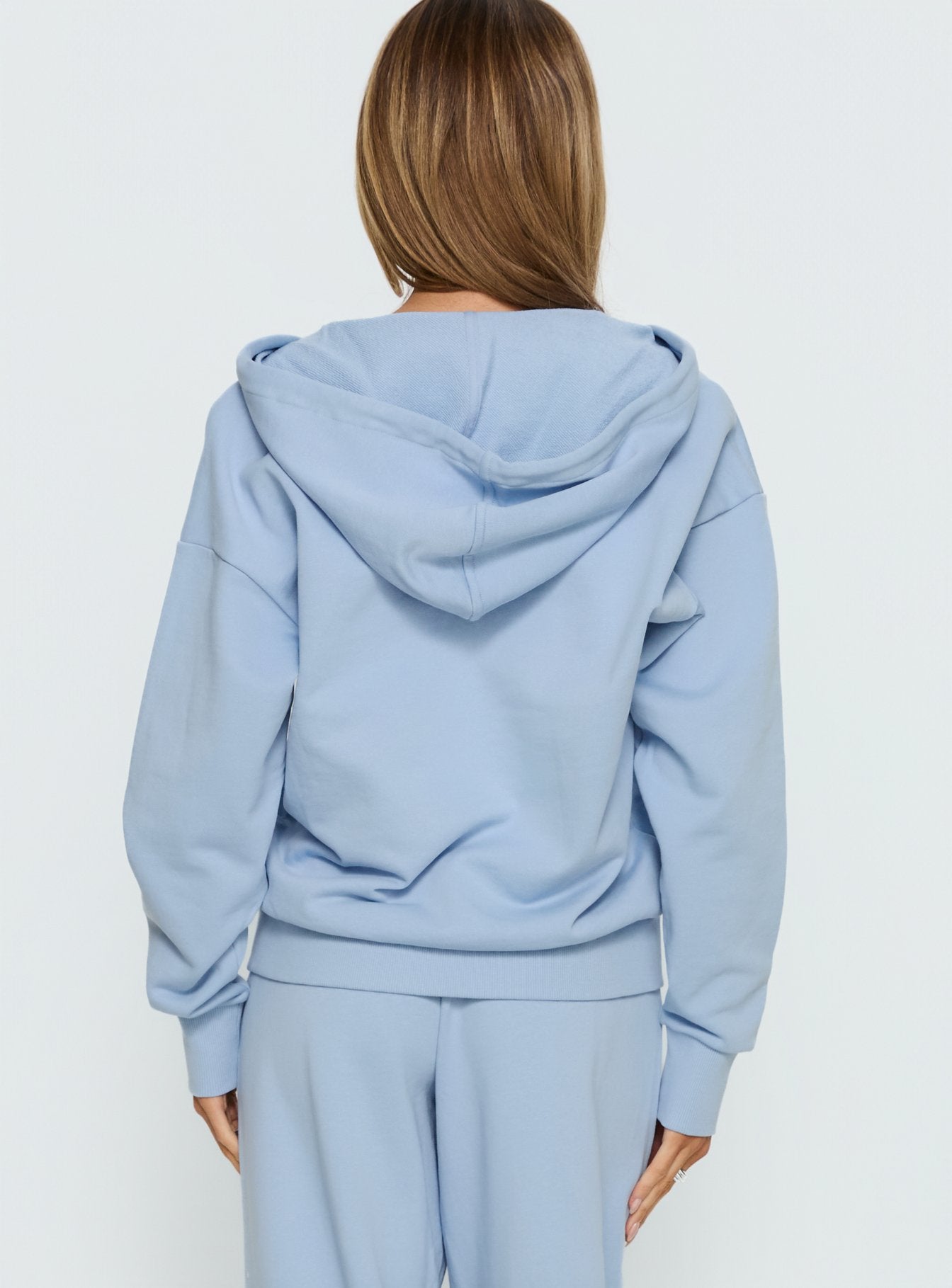 back view of model wearing Princess Polly All Day Oversized Hoodie Icy Blue regular 