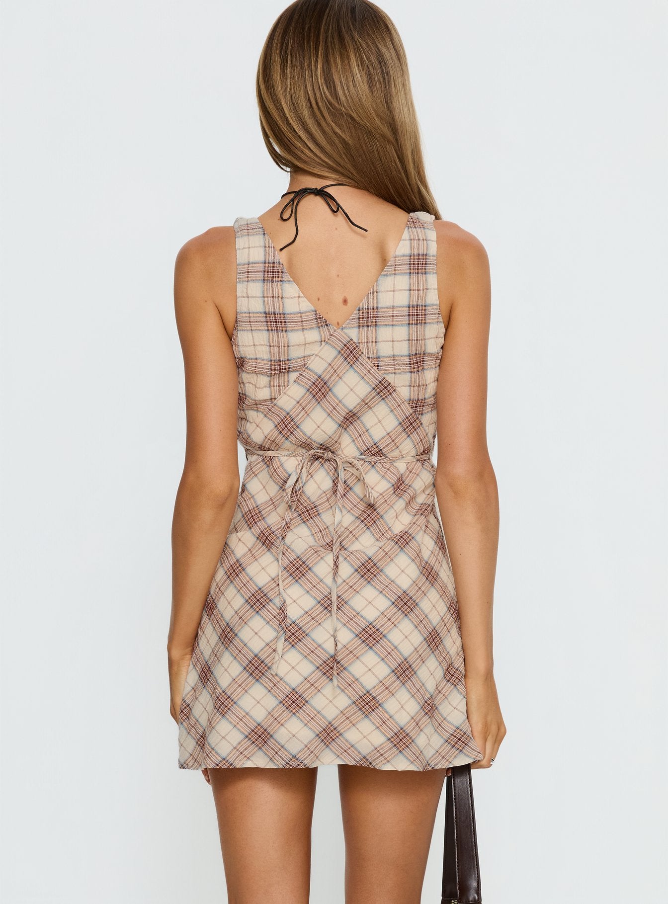 Nellie Mini Dress Beige Plaid | Princess Polly