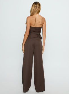 back view of model wearing Princess Polly Natilee Relaxed Tailored Pants Brown Pinstripe Low Rise Pants 