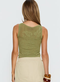 Cypressa Crochet Boat Neck Top Olive