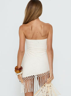 Porcelana Strapless Tassel Mini Dress Cream