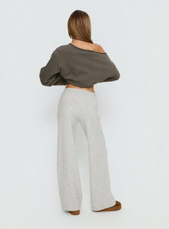 back view of model wearing Princess Polly Bekki Wide Leg Knit Pant Grey Marle High Rise Pants 