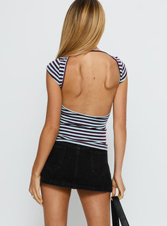 back view of model wearing Princess Polly Nicolina Low Rise Denim Mini Skirt Washed Black Mini Skirts 