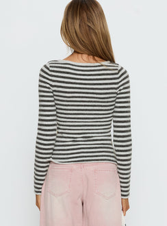 Annalyse Long Sleeve Button Detail Top Stripe