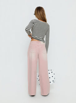 back view of model wearing Princess Polly Lucky Dip Mid Rise Straight Leg Jeans Washed Pink Mid Rise Jeans 