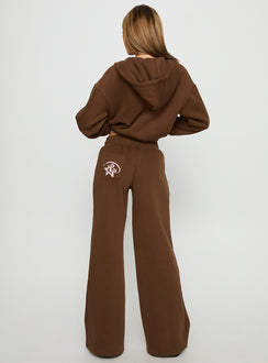 back view of model wearing Princess Polly Princess Polly Stargirl Wide Leg Sweat Pants Brown High Rise Pants 