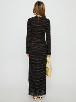Haven Long Sleeve Maxi Dress Noir Polka