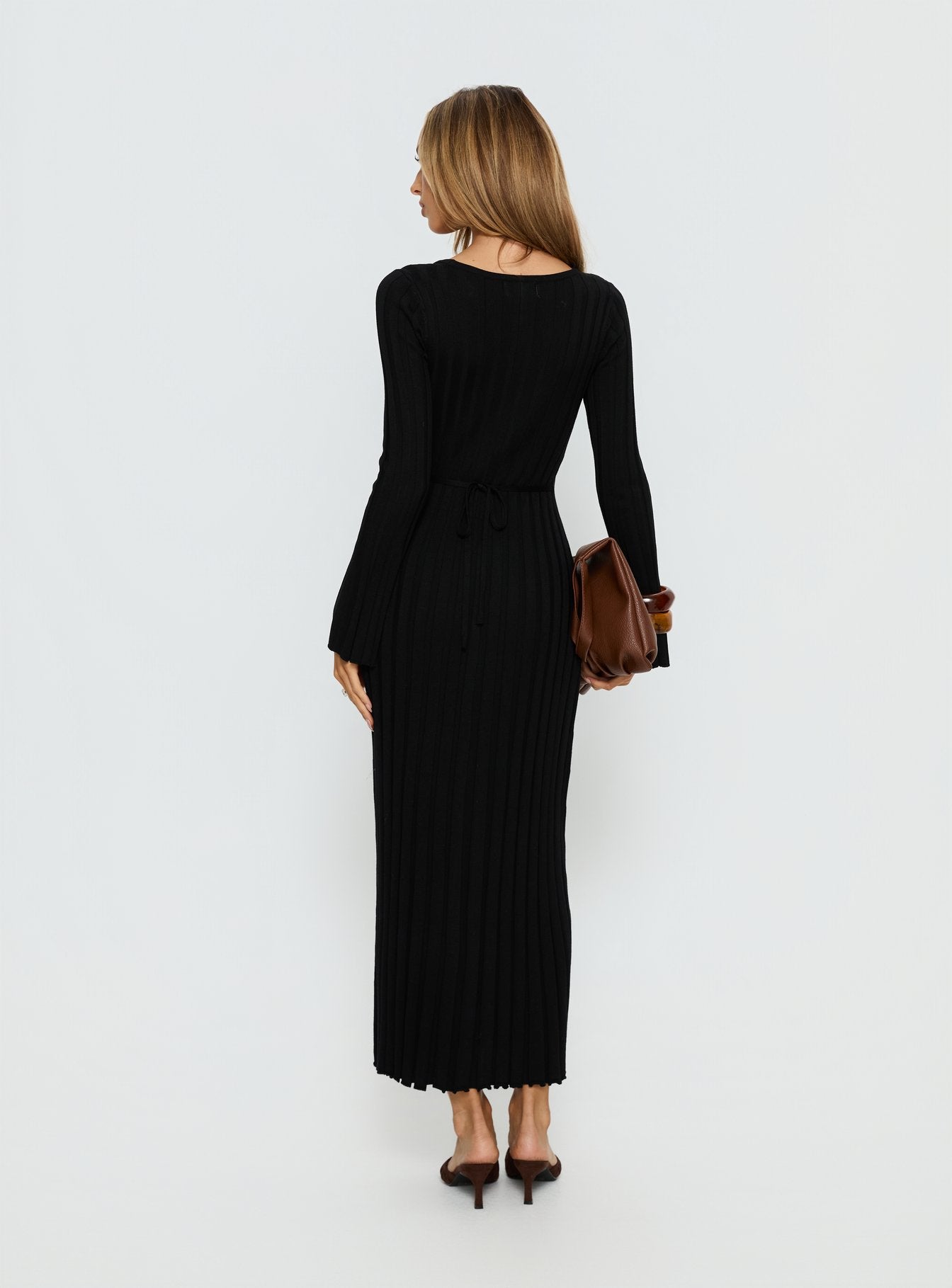 Gratuita Long Sleeve Rib Maxi Dress Black