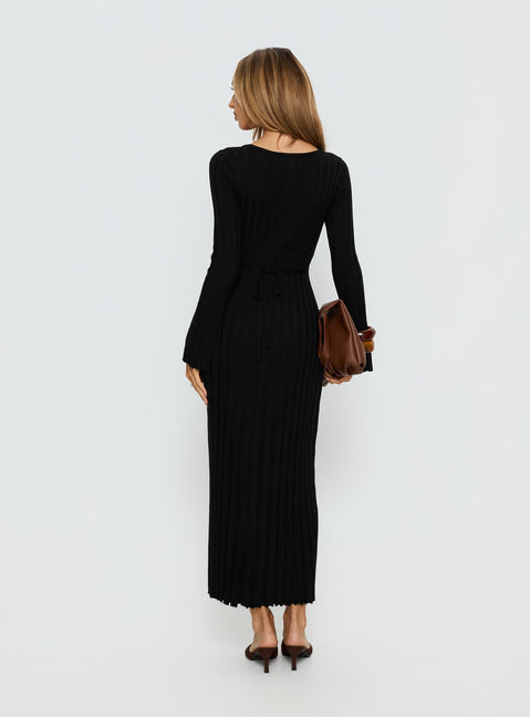 Gratuita Long Sleeve Rib Maxi Dress Black