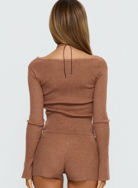 Ahani Off Shoulder Knit Top Mocha