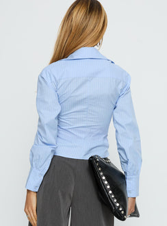Mayda Asymmetrical Long Sleeve Shirt Blue Pinstripe