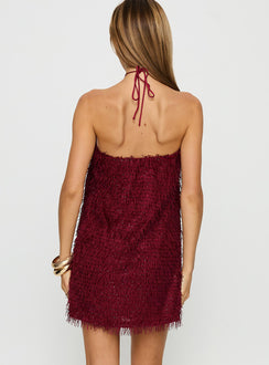 Koressa Halter Fringe Mini Dress Burgundy