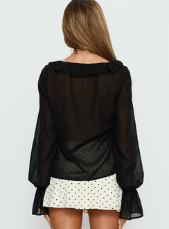 Taraya Sheer Ruffle Blouse Top Black