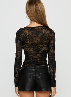 Kameko Long Sleeve Lace Keyhole Top Black