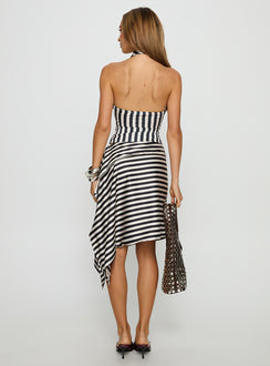 back view of model wearing Princess Polly Allure Midi Skirt Noir Stripe Midi Skirts 
