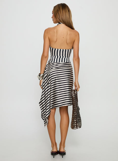 back view of model wearing Princess Polly Allure Midi Skirt Noir Stripe Midi Skirts 