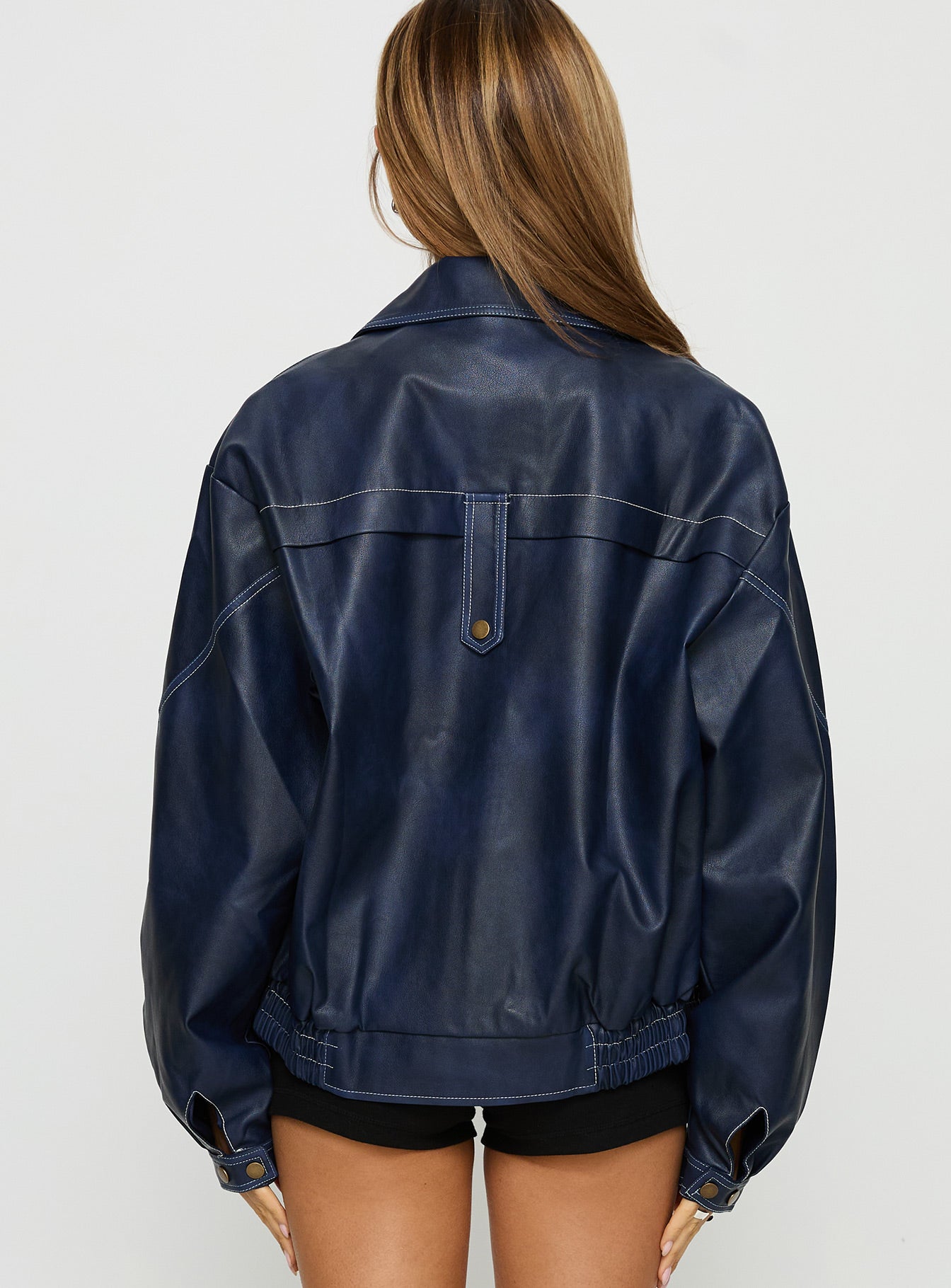 Jaxton Faux Leather Jacket Navy | Princess Polly