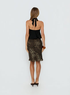back view of model wearing Princess Polly Anatola Midi Skirt Leopard 