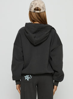 back view of model wearing Princess Polly Princess Polly Stargirl Hoodie Charcoal Longline Jumpers 