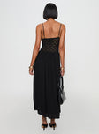 back view of model wearing Princess Polly Speak Now Maxi Dress Black Plunger 