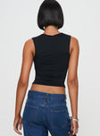 back view of model wearing Princess Polly Xandi Top Black Leopard Sleeveless Square Neck 