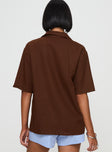 back view of model wearing Princess Polly Since New York Top Brown Half Sleeves Plunger 