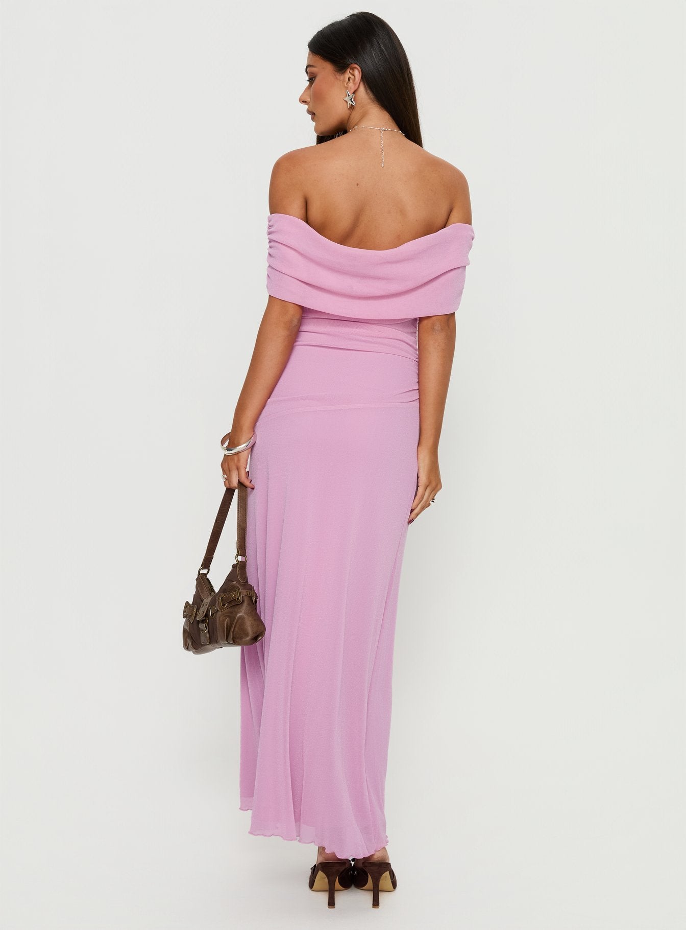 Penelopa Off Shoulder Maxi Dress Pink | Princess Polly