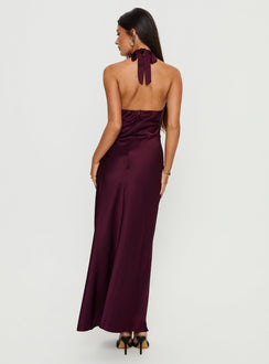 Rosario Halter Sheer Maxi Dress Plum