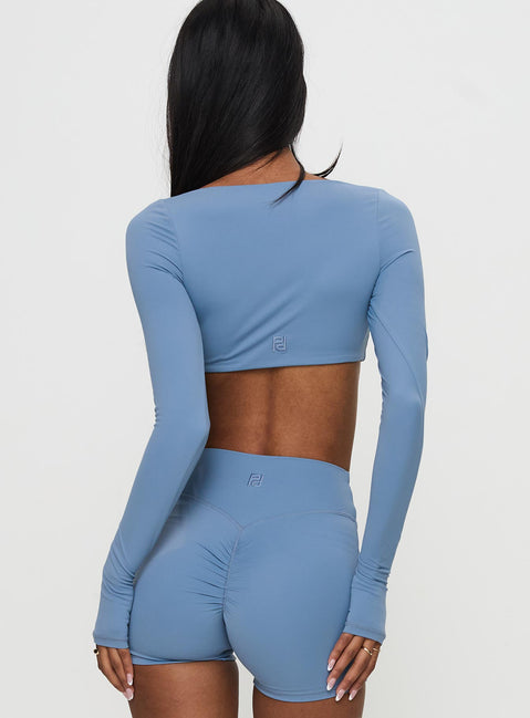 Set Point Active Square Neck Long Sleeve Top Blue