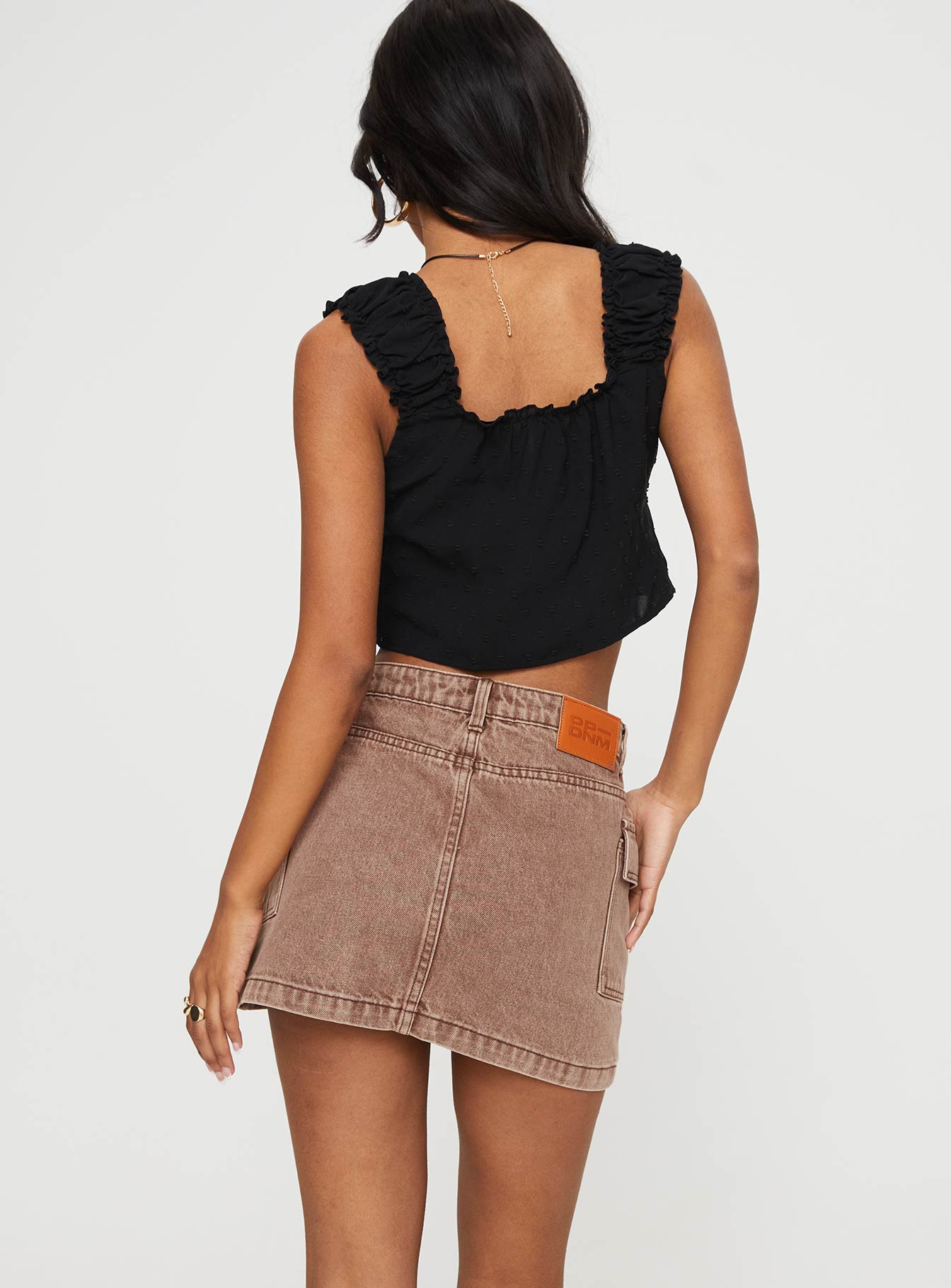 Zakai Cargo Denim Mini Skirt Brown