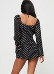 Polka dot romper Square neckline, tie fastening at bust, invisible zip fastening at back Non-stretch material, fully lined