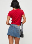 Mini skirt Zip and button front fastening, belt looped waist, raw hem