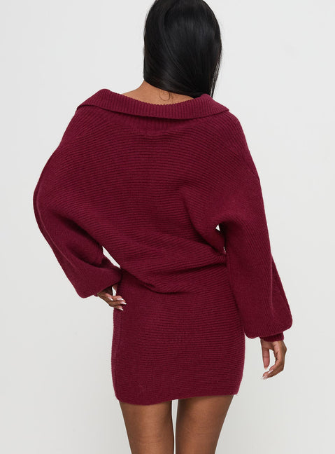 Thorelle Sweater Mini Dress Burgundy | Princess Polly Thorelle Sweater Mini Dress Burgundy | Princess Polly