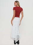 Lace midi skirt Low rise, asymmetric hem Good stretch, fully lined  Princess Polly Lower Impact