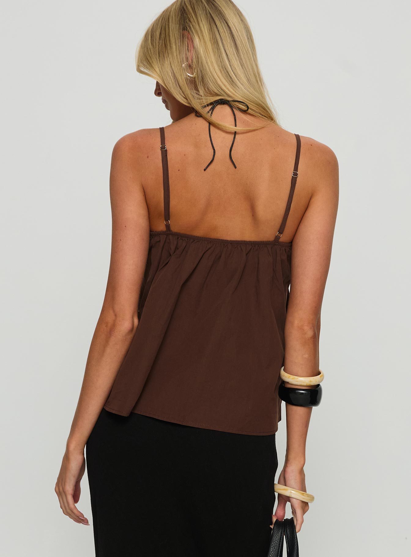 Janeesa Frill Lace Detail Cami Top Brown | Princess Polly