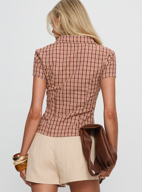 Alma Mater Top Red Check