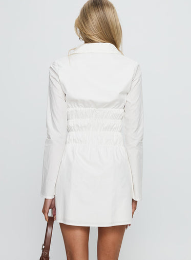 Stellaria Ruched Long Sleeve Mini Dress White
