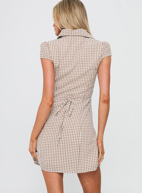 princess polly checkered dress Arianwyn Mini Dress | Brown Check | Womens