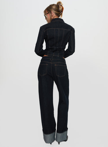 Top Model Low Rise Straight Leg Cuffed Jean Dark Denim