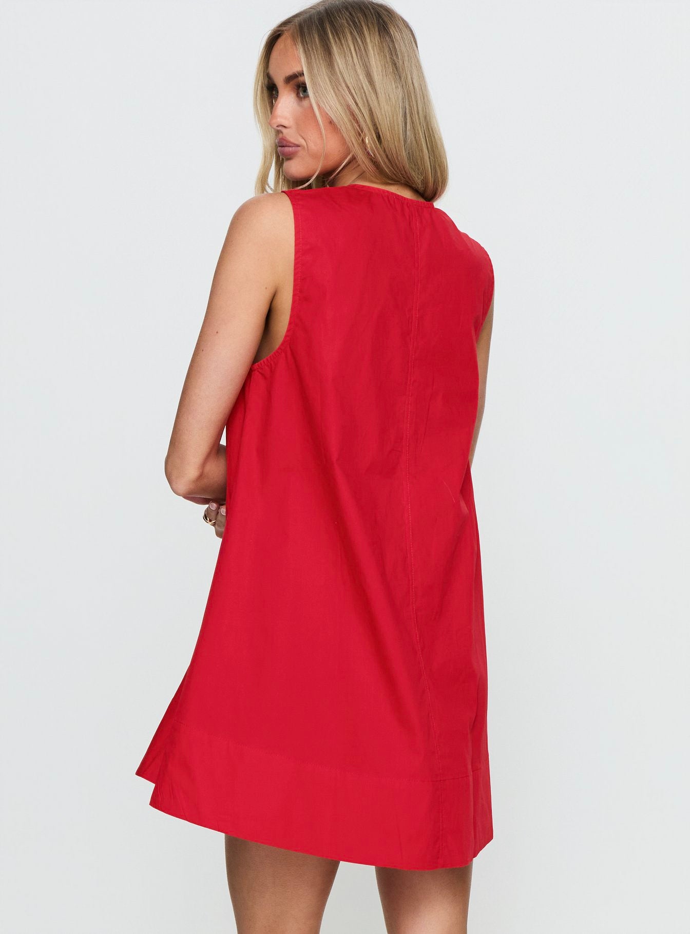 Eberta Ruched Baby Doll Mini Dress Red