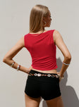 back view of model wearing Princess Polly Quincey Cowl Neck Top Red Sleeveless Cowl 