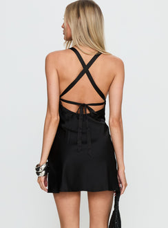 Rosabelle Halter Satin Mini Dress | Black | Womens | Princess Polly