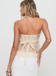 back view of model wearing Princess Polly Quinnie Strapless Top Cream Sleeveless straight 