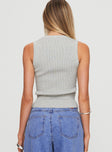 back view of model wearing Princess Polly Issues Top Grey Sleeveless Scoop Neck 