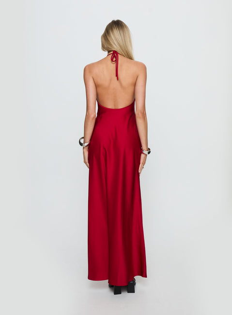 Costella Halter Satin Backless Maxi Dress | Red | Womens