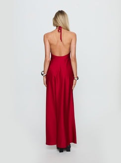 Costella Halter Satin Maxi Dress Red