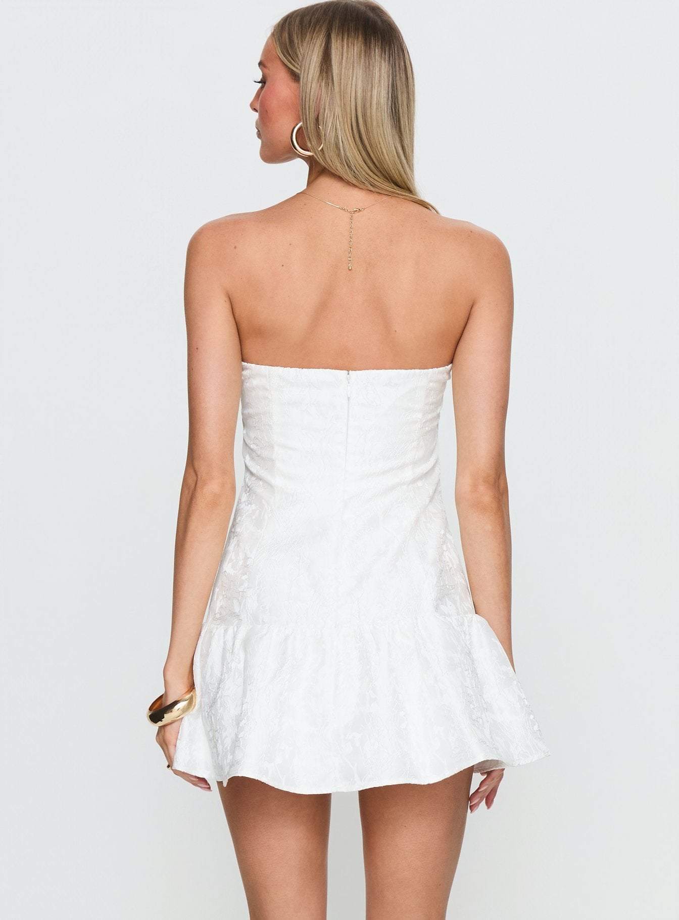 princess polly aubriana strapless mini dress pink jacquard Princess Polly Women's Aubriana Jacquard Strapless Minidress - White