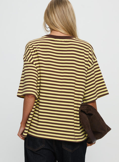 Settle Down Short Sleeve Top Yellow / Brown Stripe
